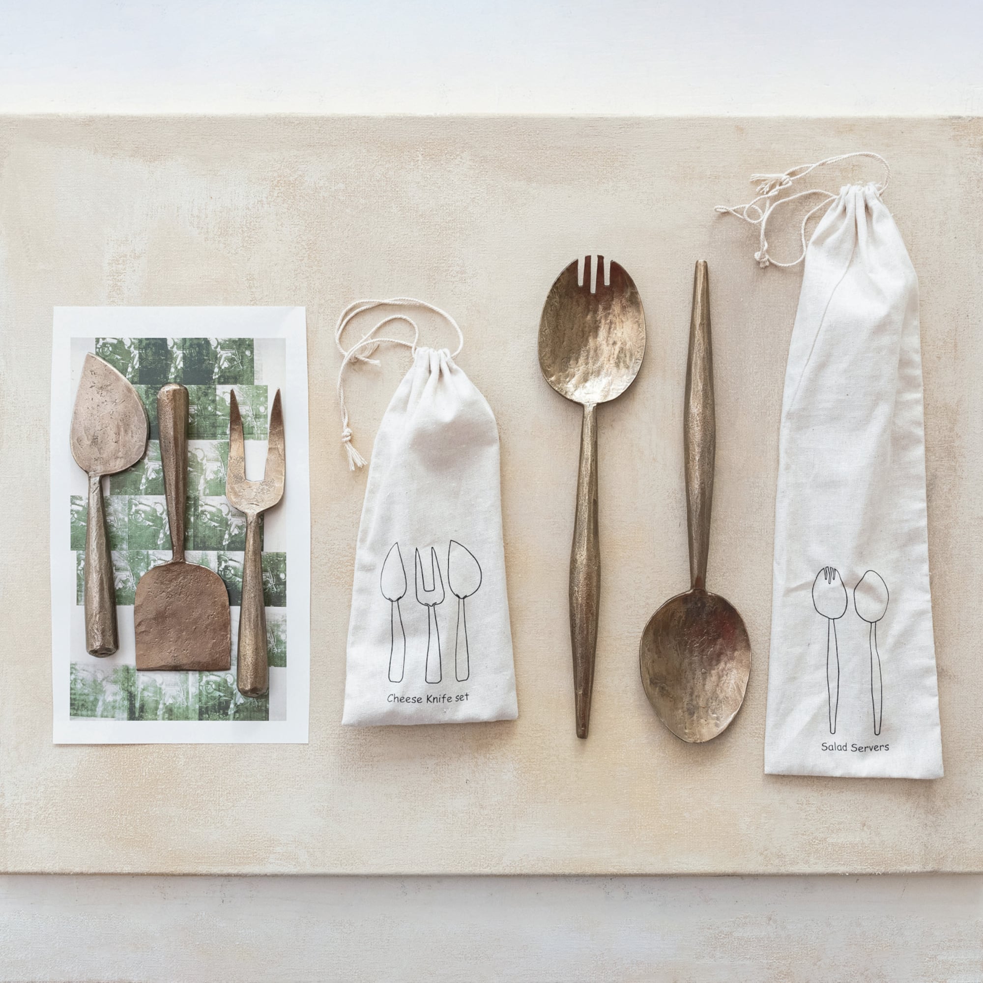 Hello Honey® Antique Gold Artisan Hand-Forged Metal Cheese Server Set